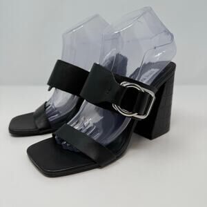 Steve Madden Sandals Women's 8.5 Leda Black Croc Embossed Leather Block Heel